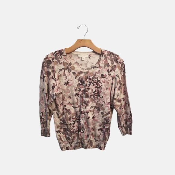 Banana Republic Peggy Purple Flower Cardigan Size Small  2 0254 - Picture 5 of 6